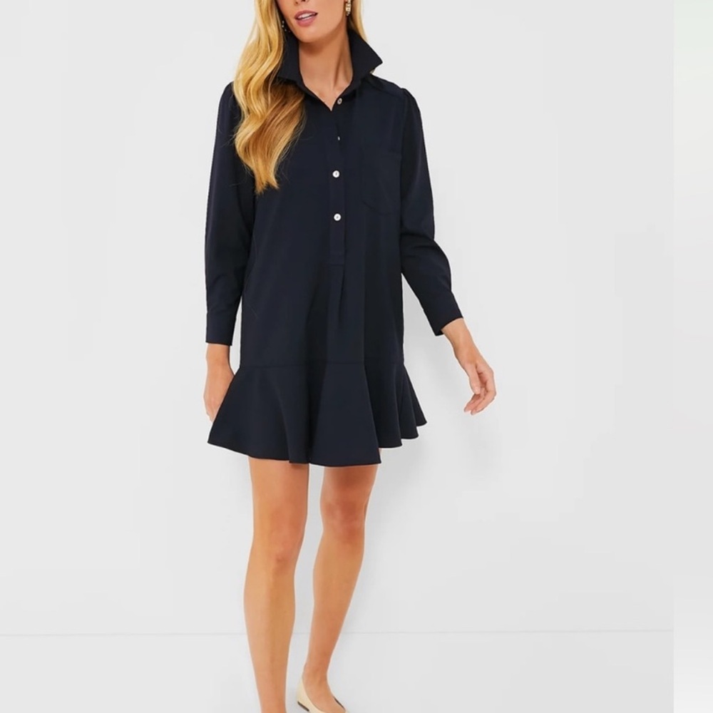 Tuckernuck Navy Crepe Callahan Shirt Dress